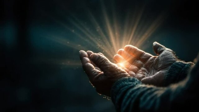Hands Holding Light: A pair of cupped hands gently cradle a radiant light, symbolizing hope, faith, and spiritual awakening. The image evokes a sense of wonder and serenity.