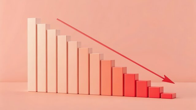 A conceptual illustration depicting a downtrend represented by bar chart and a descending arrow