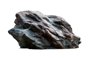Large rock with textured surface on transparent background