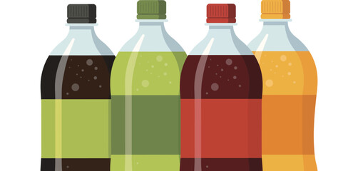Four Colorful Soda Bottles with Different Flavors