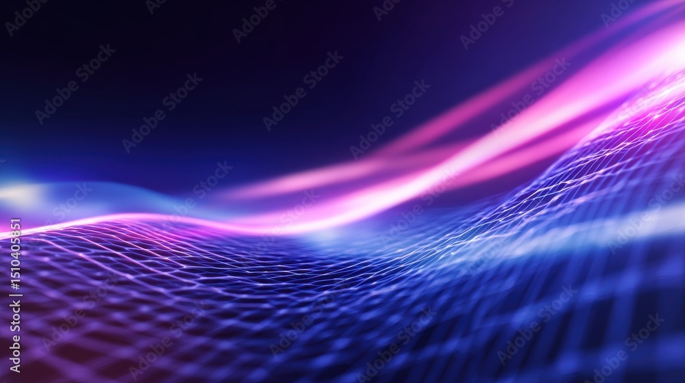 Poster abstract vibrant waves of light flow across a dark background, creating a dynamic visual effect
