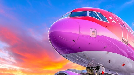 Pink and Purple Airplane at Sunset