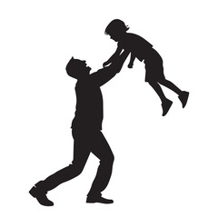 Happy fathers day with dad and children silhouette