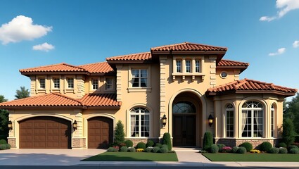 Fototapeta premium Luxury Mediterranean Style Home Design Architectural Rendering