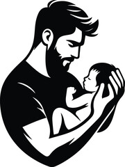 Dad holding baby close with care vector illustration