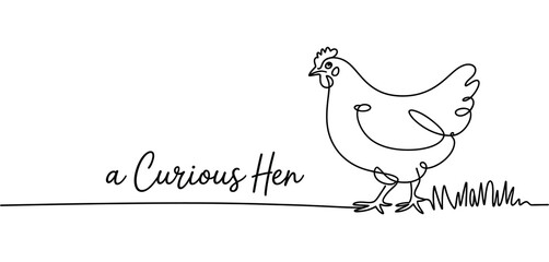 Single Line Drawing of a Curious Hen in Grass