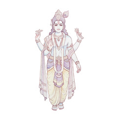 Watercolour Illustration of Lord Vishnu on Transparent PNG Background