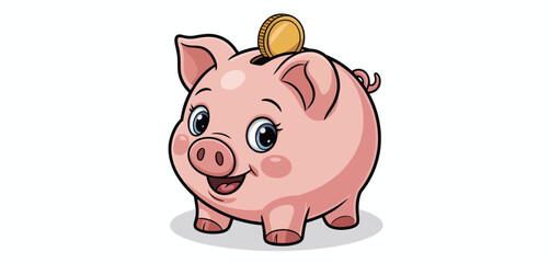 Happy Piggy Bank Cartoon Illustration Savings Money Coin