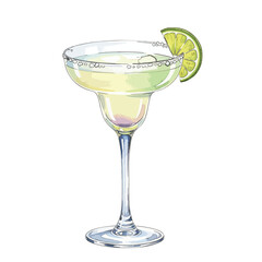 Watercolour Illustration Margarita Cocktail drink of on Transparent PNG Background