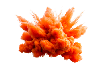 Vibrant orange smoke explosion against a transparent background