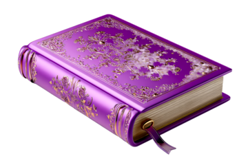 Elegant purple book with ornate design and golden accents