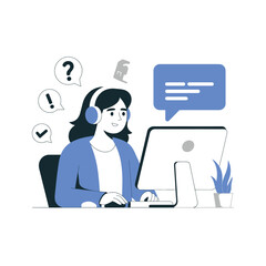 Friendly Customer Service Representative Working on Computer