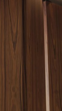 Elegant design of wooden cabinet doors with graceful lines. Wood texture. Luxury Modern Interior. Vertical video