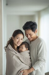 Fototapeta premium A family of three, a mother and two children
