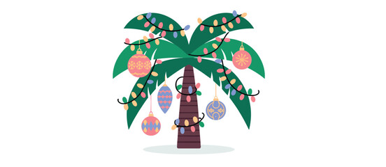 Decorated Palm Tree Christmas Ornament Illustration
