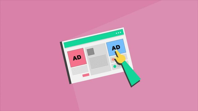 Hand clicking on website ads, generating revenue and showcasing the impact of digital ad campaigns. Pay per click ad campaign model.