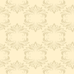 Fototapeta premium Vintage seamless plant pattern of beige stylized leaves, flowers and curls. Retro style. Vector backdrop, texture for victorian wallpapers, wrapping paper, fabric