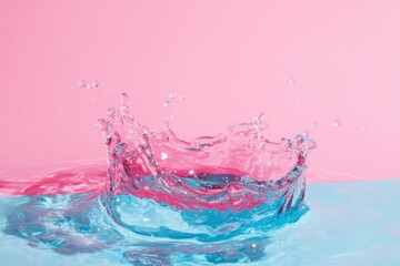 Water Droplet Crown: A captivating water droplet crown ripples across the surface, creating a stunning visual effect against a backdrop of serene blues and pinks.