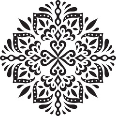 Artistic hand drawn ethnic vector print. Symmetric Moroccan decorative element for printing on T-Shirt, mug or other souvenir. Boho style decoration. Black silhouette pattern on white background.