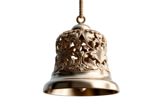 Bronze bell with floral design on clear background