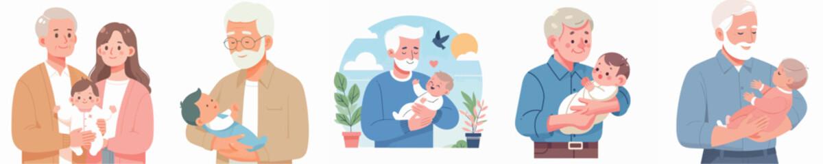 vector of a grandfather holding a baby