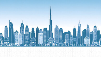 Naklejka premium Stylized Skyscrapers with Flat Colors and Bold Outlines