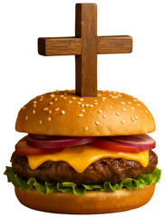Cheeseburger with Wooden Cross Decoration, transparent background png