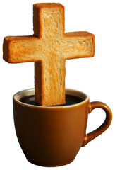 Bread cross in a mug of coffee, transparent background png