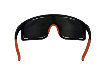 Cycling glasses for sports, unisex, plastic, with red temples.