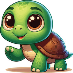 Adorable Cartoon Turtle Vector Illustration in Kawaii Style
