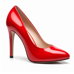 Red Patent Leather High Heels on White Background
