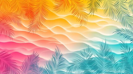 gradient summer pattern with waves and palm silhouettes