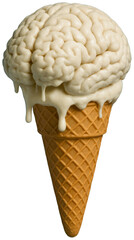 Melting brain in a waffle cone, transparent background png