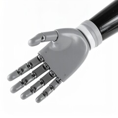 Grey Robotic Hand Close Up on White Background