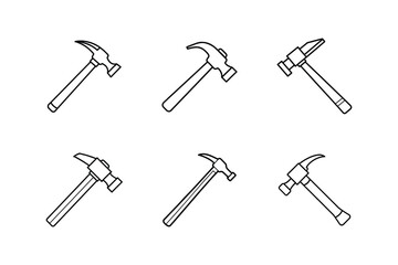 hammer icon line art vector illustration