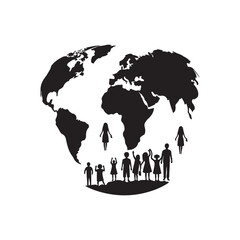 World Population Day Silhouette Vector Illustration, Solid White Background.