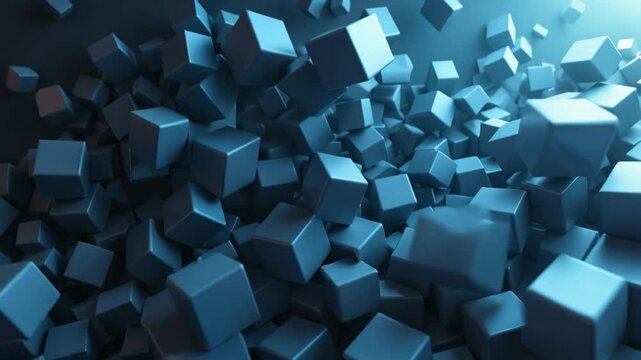 Abstract blue cubes scattered in a three-dimensional space  