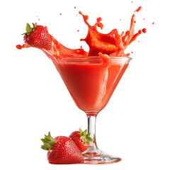 splash of refreshing strawberry drink with ripe strawberries isolated on white background