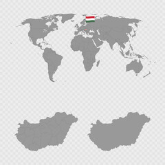 Hungary Map Set with World Location.