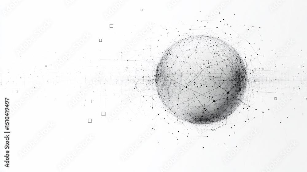 Poster stylized digital globe with network lines on a white background with abstract square patterns, repre