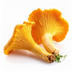 Bright Yellow Chanterelle Mushrooms on White Background