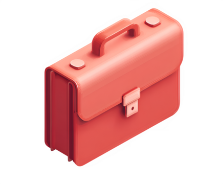 Isometric coral briefcase icon isolated on transparent background