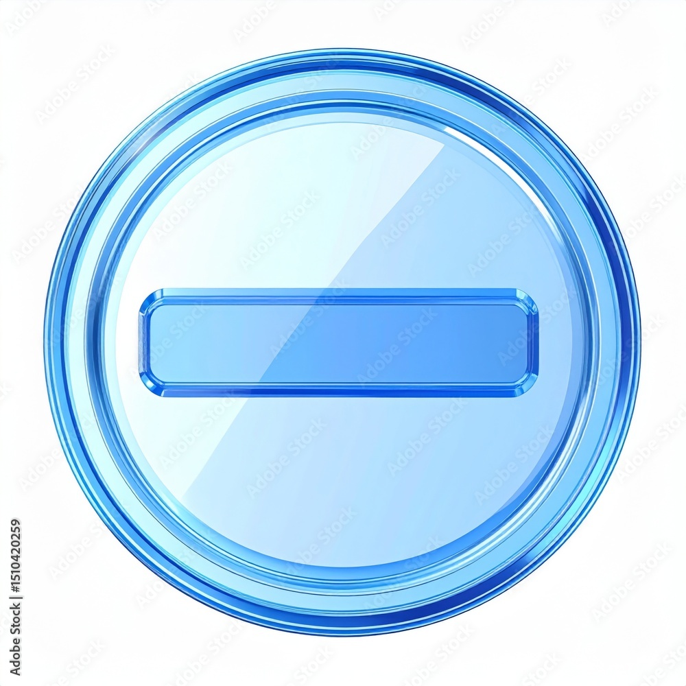 Poster blue glass circle button icon with rectangular element