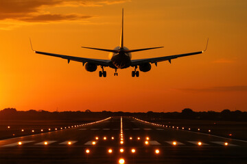 Plane taking off from an airport runway.