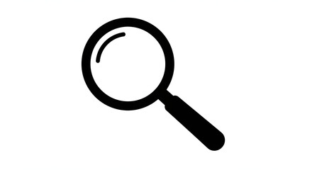 Simple Black and White Magnifying Glass Icon on White Background
