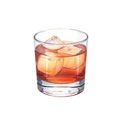 Watercolour Illustration of Old Fashioned Cocktail Drink on Transparent PNG Background
