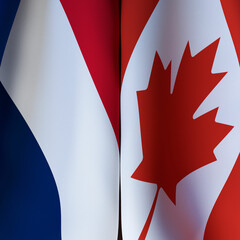 Waving Flags Of France And Canada