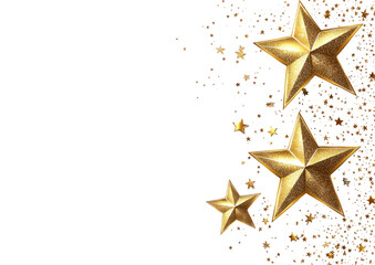 Golden stars on transparent background with glittering particles