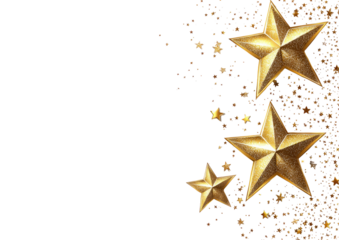 Golden stars on transparent background with glittering particles