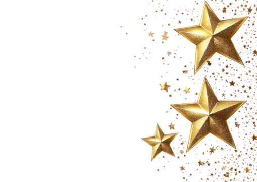 Golden stars on transparent background with glittering particles - Powered by Adobe